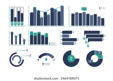 Data analysis, infographic graph and chart vector icon set. Diagram icons set for presentation. Growth, increase, percentage, statistic, business vector design