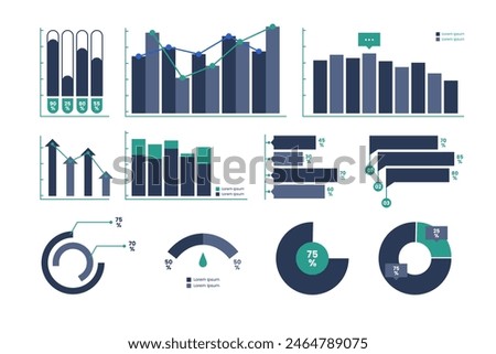 Data analysis, infographic graph and chart vector icon set. Diagram icons set for presentation. Growth, increase, percentage, statistic, business vector design