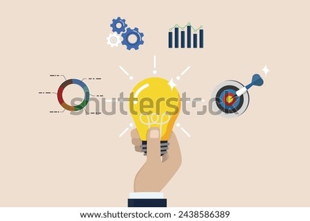 Data analysis for insight making business decision for success, business intelligence, report for management concept, businessman hold smart lightbulb with business intelligence data.