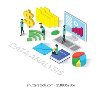 data analysis isometric icons concept,business illustration vector, data analysis isometric vector illustration