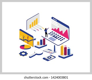 Data analysis isometric vector illustration,
