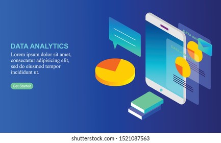 Data analysis isometric website landing page design. Vector illustration