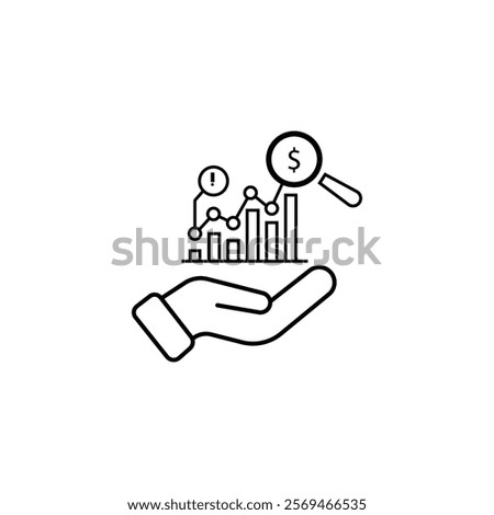 data analysis or kpi metric icon with dashboard. analyst or investor analyze big data statistics or strategy and efficiency control grow with easy methodology system or positive exponential 