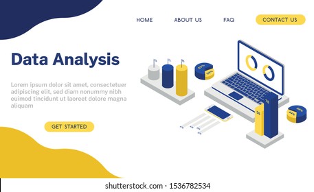 Data Analysis Landing Page. 3d Isometric Vector Illustration. 