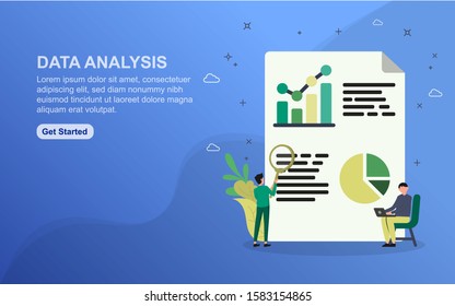 Data Analysis landing page template. Flat design concept of web page design for website. Easy to edit and customize.