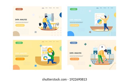 Data Analysis-Landing-Page-Template mit Business Research-Konzept und Analyse der statistischen Indikatoren, Innovationsprojekt. Präsentationstabelle zum Thema Marketer Person und Informationsfakten