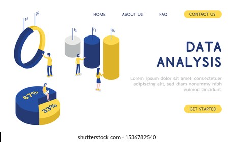 Data analysis landing page. Vector isometric