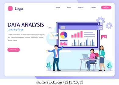 Data analysis landing page website flat vector template