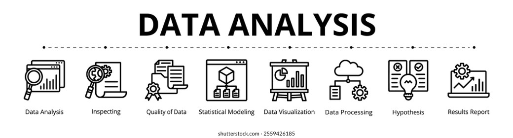 Data Analysis Line Banner Web Icon Set Vector Illustration