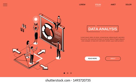 Data Analysis - Line Design Style Isometric Web Banner