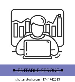  Data analysis line icon. Business course.Presentation.Freelance finance.Isolated linear vector illustrations.Editable stroke

