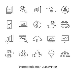 Data analysis line icon business research technology market. Vector data analysis compute statistic finance