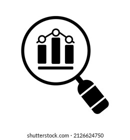 Data analysis line icon with business graph or chart with magnifier.