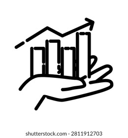 Data Analysis line icon. Business Analytics With Hand Holding Bar Chart And Arrow. Perfect for better business.