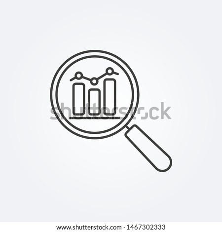 Data analysis line icon with business graph or chart with magnifier.