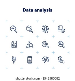 Data analysis line icon set. Binary code, graph, gear. Information technology concept. Can be used for topics like data management, programming, IT project