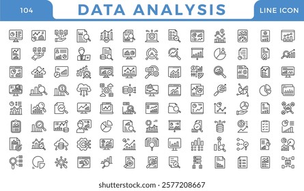 Data analysis line icon set. Data processing outline pictograms for website and mobile app. Digital analytics simple UI, UX vector icons vector collection