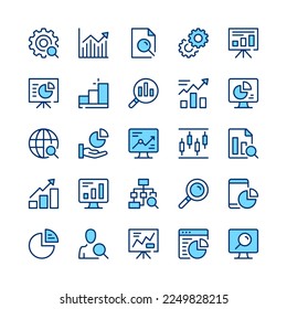 Data analysis line icons. Blue color. Vector line icons set