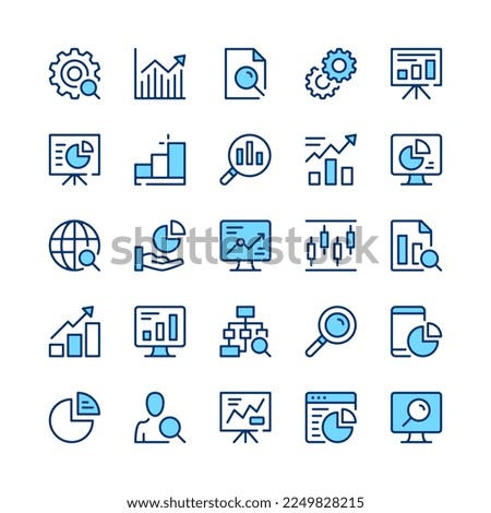Data analysis line icons. Blue color. Vector line icons set