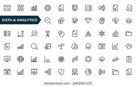 Data Analysis Line Icons. Editable Stroke. Pixel Perfect. For Mobile and Web. Contains such icons as Analytics, Assessment, Big Data, Chart, Dashboard, Data Analysis, Outline icons vector collection.