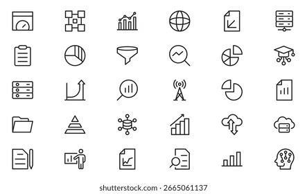 Data Analysis Line Icons. Editable Stroke. Pixel Perfect. For Mobile and Web. Contains such icons as Analytics, Assessment, Big Data, Chart, Dashboard, Data Analysis, Outline icons vector collection.
