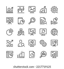 Data analysis line icons. Outline symbols. Vector line icons set