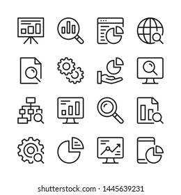 Conjunto de iconos de línea de análisis de datos. Conceptos de diseño gráfico lineal modernos, colección de elementos de esquema simple. Iconos de línea de vector