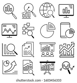 Data analysis line icons set. Modern linear graphic design concepts, simple outline elements collection. Vector line icons