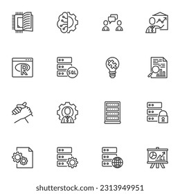 Data analysis line icons set, outline vector symbol collection, linear style pictogram pack. Signs, logo illustration. Set includes icons as big data, IT analytics, structured query language, sql