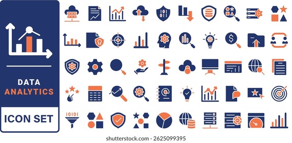 Data analysis line icons set. Analytics, server, mining, data filter, traffic, AI, hosting, monitoring. Statistics and analytics outline icons collection. - stock vector.