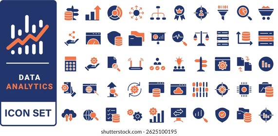 Data analysis line icons set. Analytics, server, mining, data filter, traffic, AI, hosting, monitoring. Statistics and analytics outline icons collection. - stock vector.