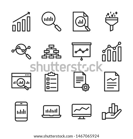 Data analysis line icons set vector illustration
