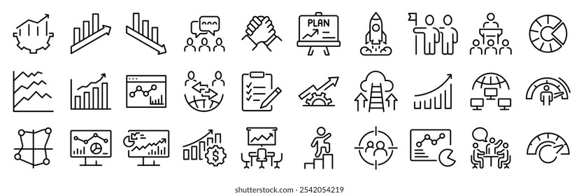 Data Analysis line web icons. Big data, Processing, Productivity vector illustration. Editable stroke.