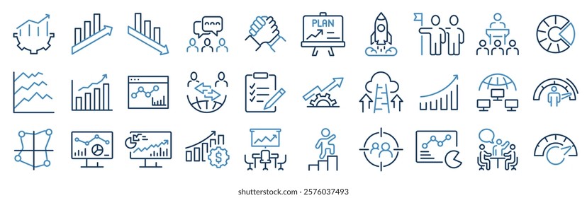 Data Analysis line web icons. Big data, Processing, Productivity vector illustration. Editable stroke.