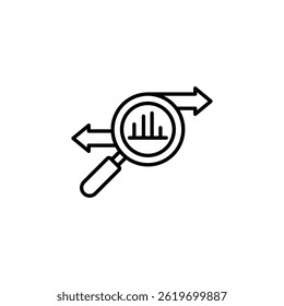Data analysis with magnifying glass and directional arrows for decision making