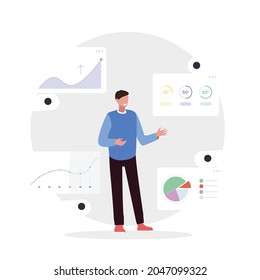 data analysis man graphic concept. Financial analytics and Business Analisys illustration, Symbol of management.