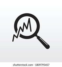 Data analysis marketing graph search icon. Financial graph black isolated search icon