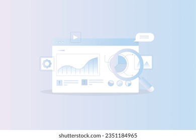 Data analysis, Data marketing, Market research, Digital report, Analytics dashboard with graphs and charts. Vector illustration background.