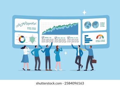 Data analysis, marketing research, statistics visualization graph and chart model, prediction benchmark or analytics diagram, insight and trend, business people look at data analysis graph and chart.