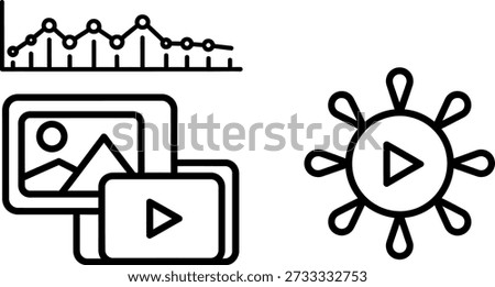 Data analysis and media playback icons