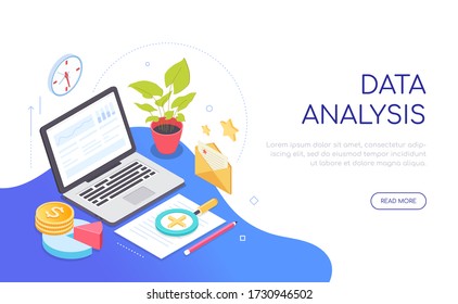 Data analysis - modern colorful isometric web banner