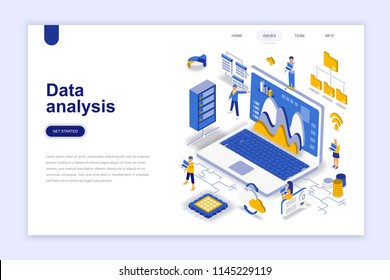 Data Analysis Modern Flat Design Isometric Concept. Analytics And People Concept. Landing Page Template. Conceptual Isometric Vector Illustration For Web And Graphic Design.