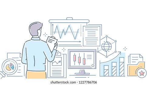 Data analysis - modern line design style vector illustration