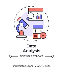 Ícone de conceito de várias cores da análise de dados. Métricas estatísticas. Pesquisa, análise. Ilustração de linha de forma redonda. Ideia abstrata. Design gráfico. Fácil de usar em infográfico, apresentação
