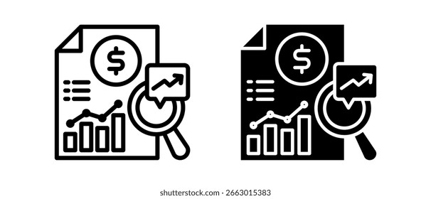 Conjunto de ícones múltiplos de análise de dados de ilustração de vetor two.line e gliph