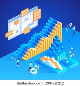 Data Analysis. Online statistics. Vector isometric illustration for landing page, web design, banner and presentation.