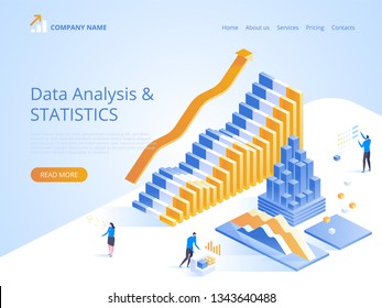 Data Analysis. Online statistics. Vector isometric illustration for landing page, web design, banner and presentation.