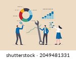 Data analysis and optimization for SEO, marketing research user and customer behavior, analyze business trend concept, business people using magnifier and optimize tools to analyze chart and graph.