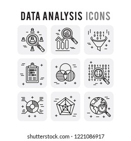 Data Analysis Outline Set Icons Thin Style Pictogram Minimalist