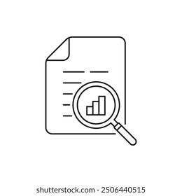 Data analysis. Paper with magnifying glass icon line style isolated on white background. Vector illustration